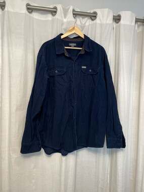 Eddie Bauer Men's XXL Navy Blue Micro Corduroy Waffle Texture Button Down Shirt
